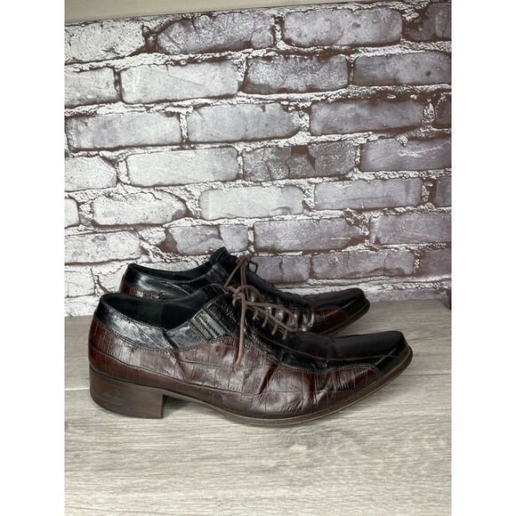 Cesare Paciotti Designer Brown Black Croc Leather Lace Dress Shoes Men 9.5C US - Picture 10 of 16